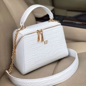 Women’s Elegant White Crocodile Texture Handbag with Chain Strap – Stylish Shoulder Bag