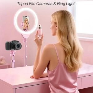 63" Pink LED Ring Light with Tripod Stand, Phone Holder & Remote Shutter – 5 Color Modes, 10 Brightness Levels