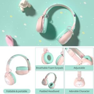 YLFASHION Kids Bluetooth Headphones - Cute Cat Design