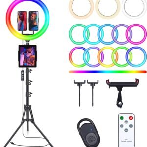 63" LED Ring Light with Tripod Stand & Dual Phone Holder – 360° Rotation, Adjustable Height, USB Powered