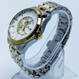 BESTWIN Luxury Men’s Watch – Silver & Gold Automatic Skeleton Dial