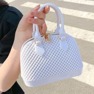 Trendy White Waffle-Textured Mini Dome Satchel