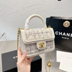Luxury Ivory Tweed Mini Top-Handle Flap Bag